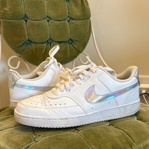 White Nike Sneakers with Iridescent Accents